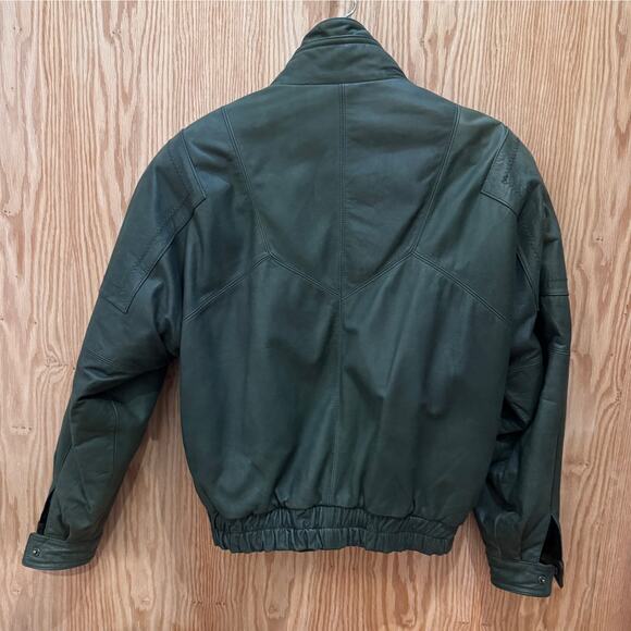 Vintage 1990s Saxony Leather Jacket Bomber Green Rare Men's Large Excellent - Picture 2 of 4
